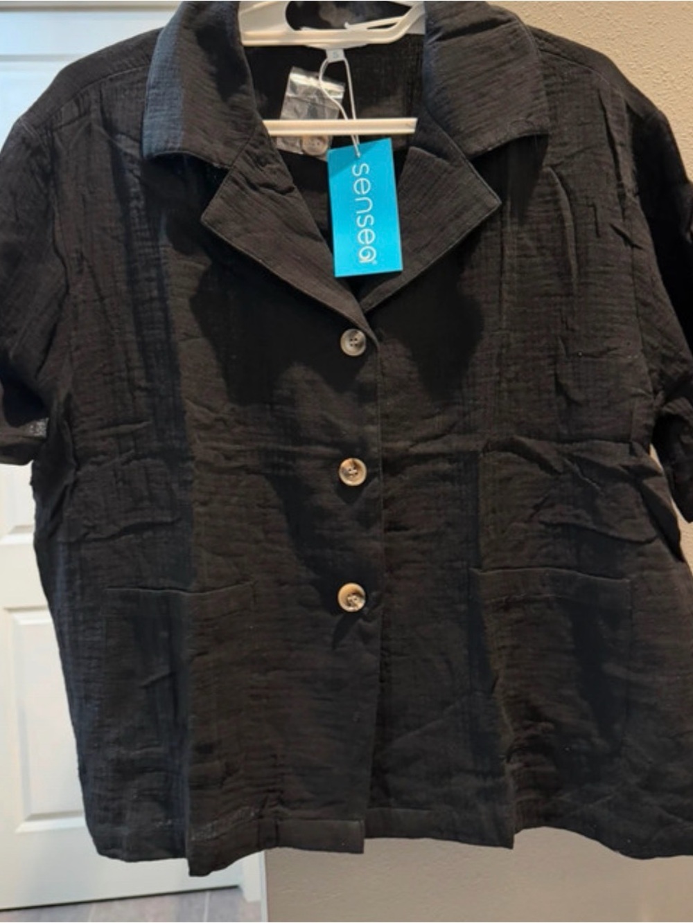 Black Short-Sleeve Button Front Blazer